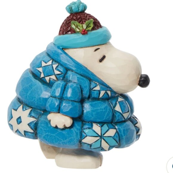 Jim Shore Peanuts Snoopy In Puffer Jacket Miniature Blue Color Figure - Picture 5 of 5
